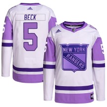 Barry Beck New York Rangers Adidas Youth Authentic Hockey Fights Cancer Primegreen Jersey - White/Purple