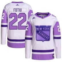 Nick Fotiu New York Rangers Adidas Youth Authentic Hockey Fights Cancer Primegreen Jersey - White/Purple