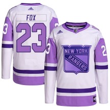Adam Fox New York Rangers Adidas Youth Authentic Hockey Fights Cancer Primegreen Jersey - White/Purple