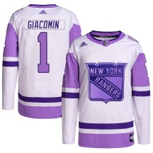 Eddie Giacomin New York Rangers Adidas Youth Authentic Hockey Fights Cancer Primegreen Jersey - White/Purple