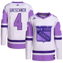 Ron Greschner New York Rangers Adidas Youth Authentic Hockey Fights Cancer Primegreen Jersey - White/Purple