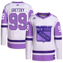 Wayne Gretzky New York Rangers Adidas Youth Authentic Hockey Fights Cancer Primegreen Jersey - White/Purple