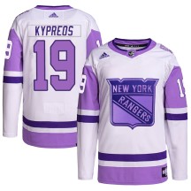 Nick Kypreos New York Rangers Adidas Youth Authentic Hockey Fights Cancer Primegreen Jersey - White/Purple