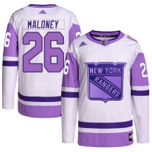 Dave Maloney New York Rangers Adidas Youth Authentic Hockey Fights Cancer Primegreen Jersey - White/Purple