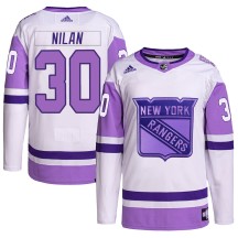 Chris Nilan New York Rangers Adidas Youth Authentic Hockey Fights Cancer Primegreen Jersey - White/Purple