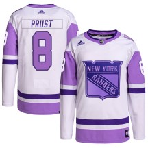 Brandon Prust New York Rangers Adidas Youth Authentic Hockey Fights Cancer Primegreen Jersey - White/Purple