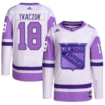 Walt Tkaczuk New York Rangers Adidas Youth Authentic Hockey Fights Cancer Primegreen Jersey - White/Purple