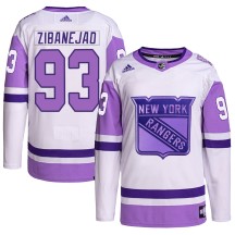 Mika Zibanejad New York Rangers Adidas Youth Authentic Hockey Fights Cancer Primegreen Jersey - White/Purple