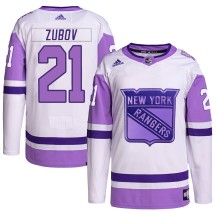 Sergei Zubov New York Rangers Adidas Youth Authentic Hockey Fights Cancer Primegreen Jersey - White/Purple