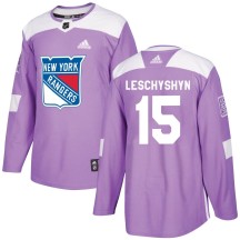 Jake Leschyshyn New York Rangers Adidas Men's Authentic Fights Cancer Practice Jersey - Purple