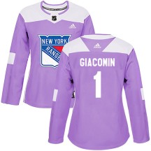 Eddie Giacomin New York Rangers Adidas Women's Authentic Fights Cancer Practice Jersey - Purple