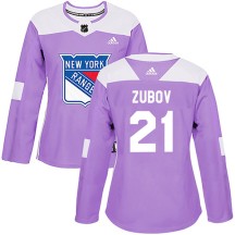 Sergei Zubov New York Rangers Adidas Women's Authentic Fights Cancer Practice Jersey - Purple