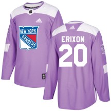 Jan Erixon New York Rangers Adidas Youth Authentic Fights Cancer Practice Jersey - Purple