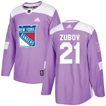 Sergei Zubov New York Rangers Adidas Youth Authentic Fights Cancer Practice Jersey - Purple