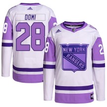 Tie Domi New York Rangers Adidas Men's Authentic Hockey Fights Cancer Primegreen Jersey - White/Purple
