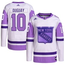 Ron Duguay New York Rangers Adidas Men's Authentic Hockey Fights Cancer Primegreen Jersey - White/Purple
