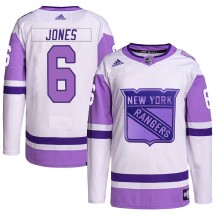 Zac Jones New York Rangers Adidas Men's Authentic Hockey Fights Cancer Primegreen Jersey - White/Purple