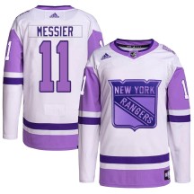 Mark Messier New York Rangers Adidas Men's Authentic Hockey Fights Cancer Primegreen Jersey - White/Purple