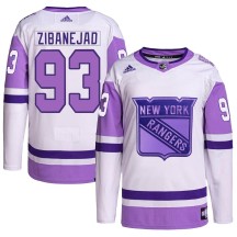 Mika Zibanejad New York Rangers Adidas Men's Authentic Hockey Fights Cancer Primegreen Jersey - White/Purple