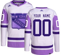 Custom New York Rangers Adidas Youth Authentic Custom Hockey Fights Cancer Jersey -
