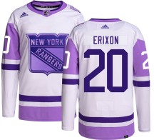 Jan Erixon New York Rangers Adidas Youth Authentic Hockey Fights Cancer Jersey -